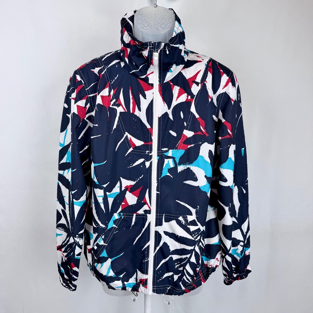CHAPS Sport Tropical Print Windbreaker Jacket Navy Red White Blue Coastal M